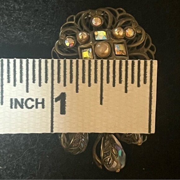 Vintage Banana Bob Bronze Iridescent Stone Dangle Clip On Earrings - Picture 11 of 12